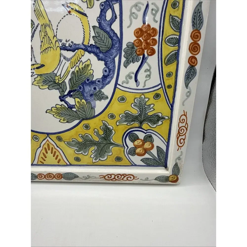 Rare Vintage Tiffany & Co. Hand Painted French Faience 12” Square Tray *